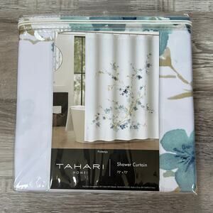 Tahari Home Printemps Blue Floral Shower Curtain 72x72 Cotton Blend NWT